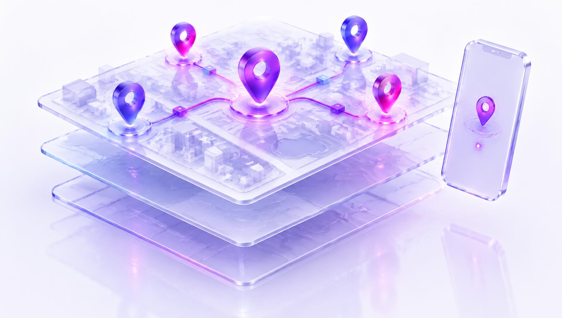 Presence: a mobile visit check-in card on a geofenced location, beside an admin governance portal